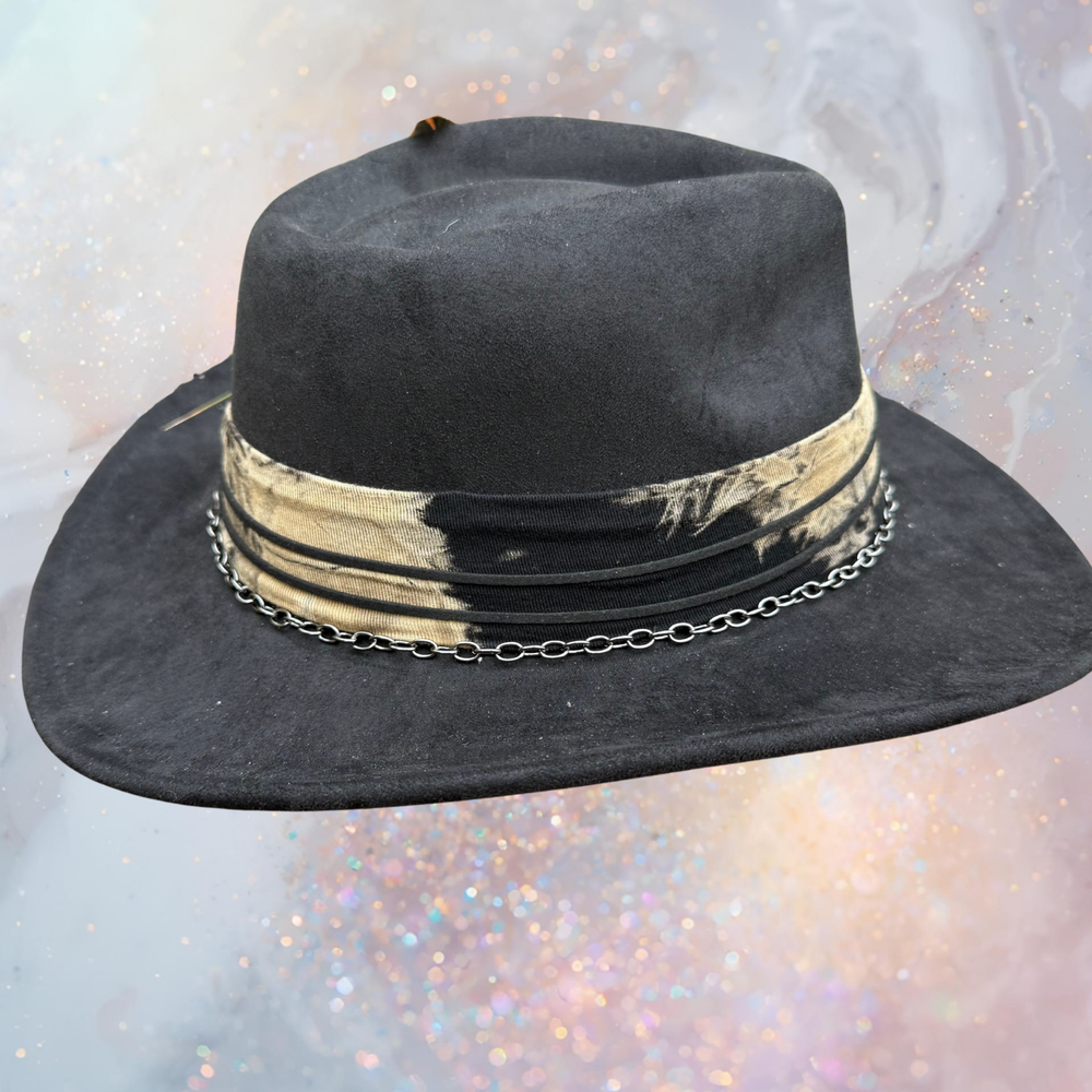 Fancy Lady - Black Faux Suede Fedora Hat with Feather Accent | Adjustable Boho Western Boutique Hat