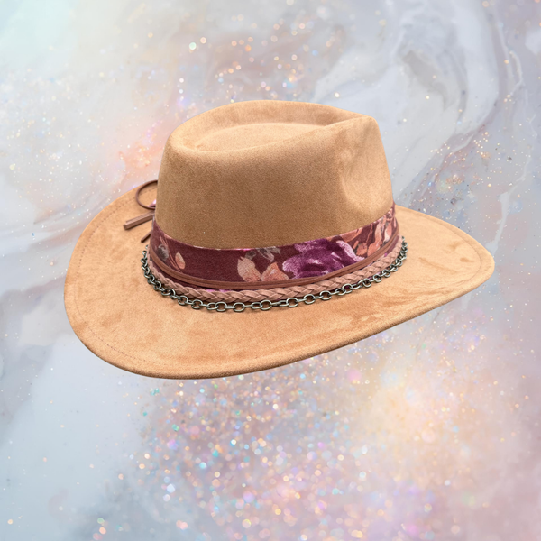 Fancy Lady - Tan Faux Suede Fedora Hat with Feather Accent | Adjustable Boho Western Boutique Hat